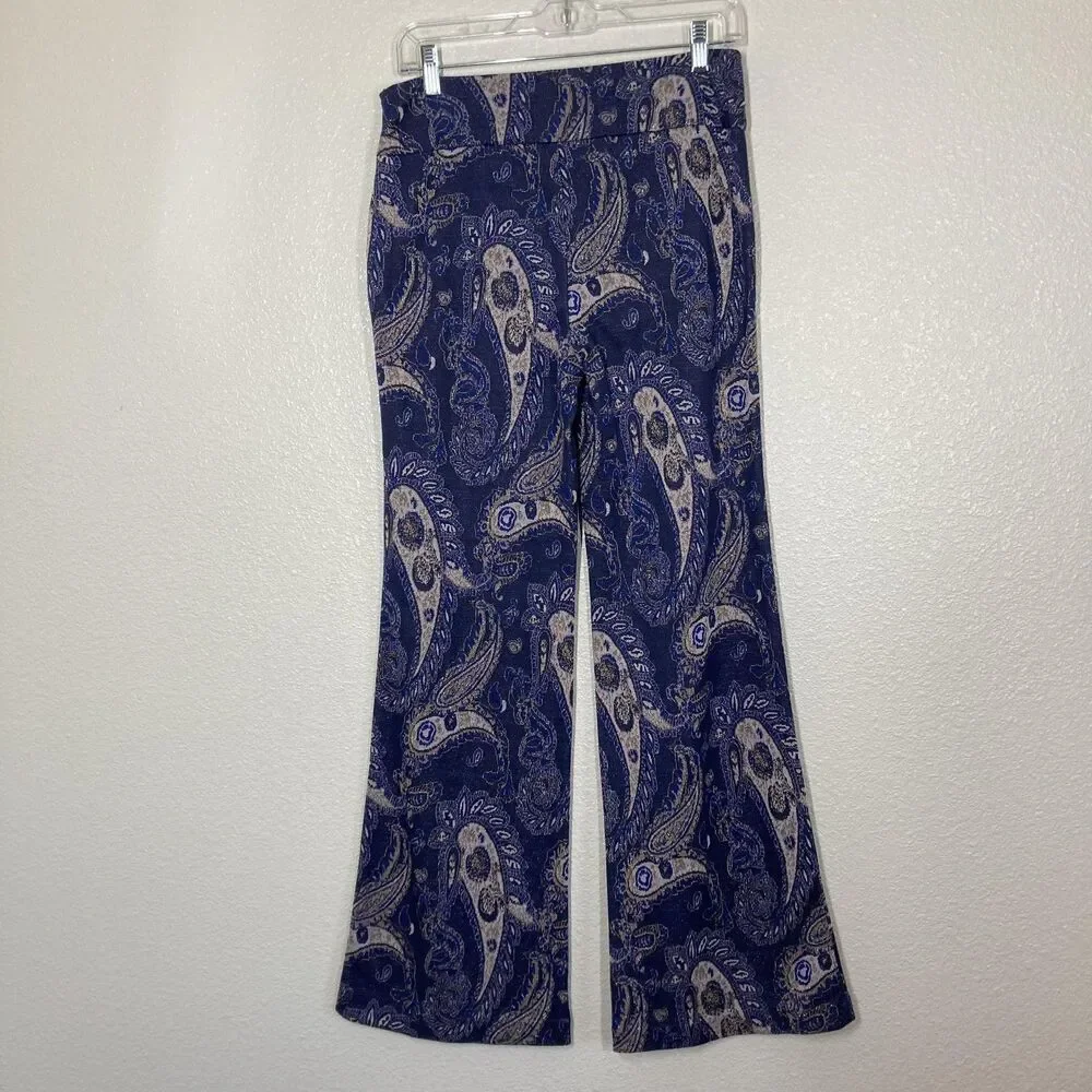 Maeve Maria Pants Womens 6 Blue Paisley Metallic Flare Anthropologie